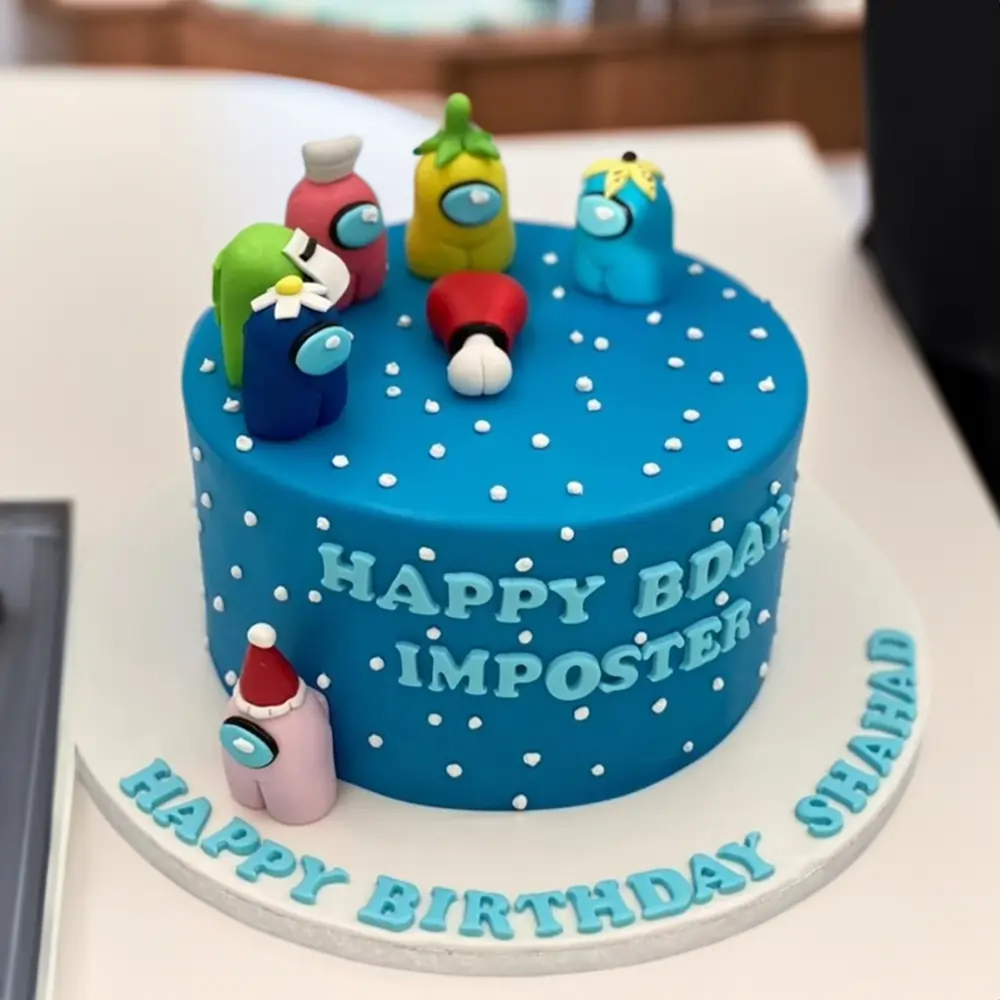 3Kg Among Us Blue Polka Cake with chocolate sponge and chocolate ganache filling