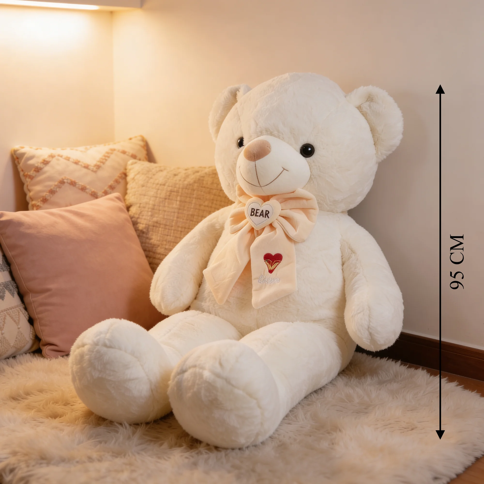 95 CM soft white teddy bear gift for birthdays, baby showers, anniversaries