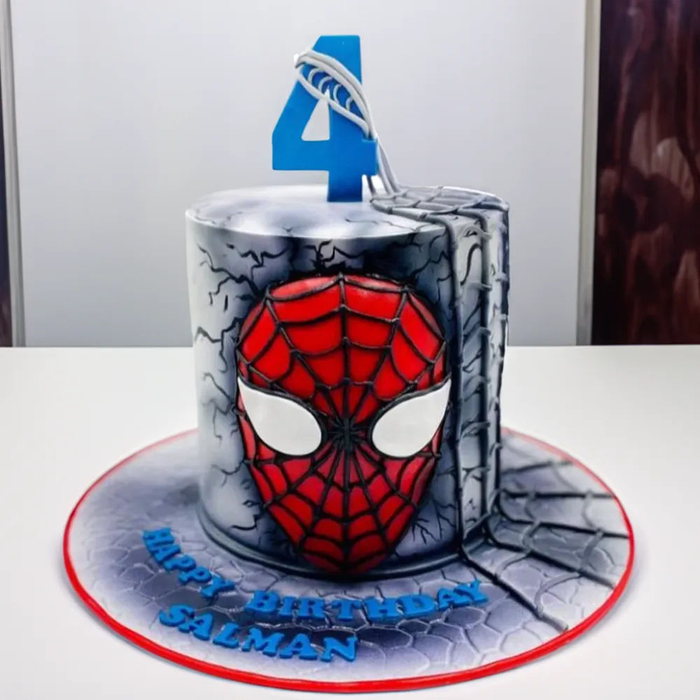 3 Kg Spiderman grey cake made with chocolate sponge and filled with chocolate ganache